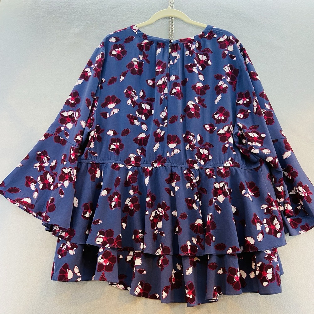 Lane Bryant Peplum‎ Top Plus SZ 26 Purple Floral Print with Bell Sleeves Peasant - Picture 3 of 9